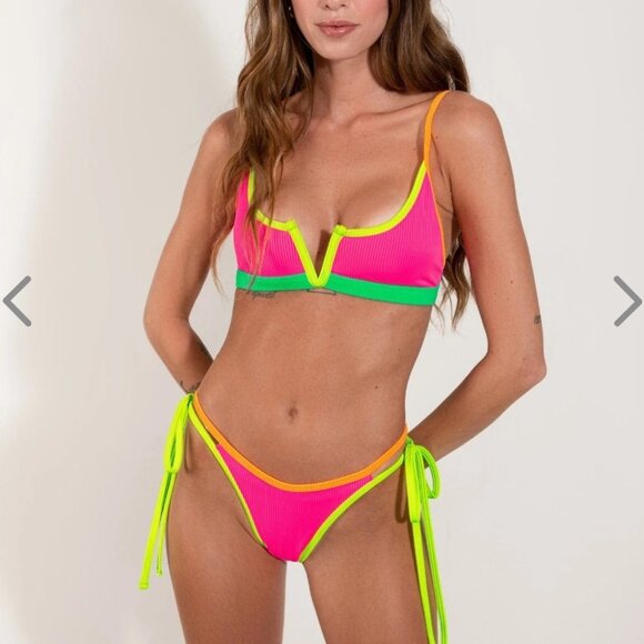 NWT OneOne Swimwear Bikini Set Manhattan Neon Pink Jenna Alexa NEW Yellow Green - Picture 3 of 6